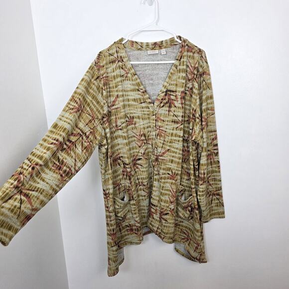 LOGO Lori Goldstein Green Orange Lagenlook Boho Forest Cardigan Size 3X - Picture 3 of 10